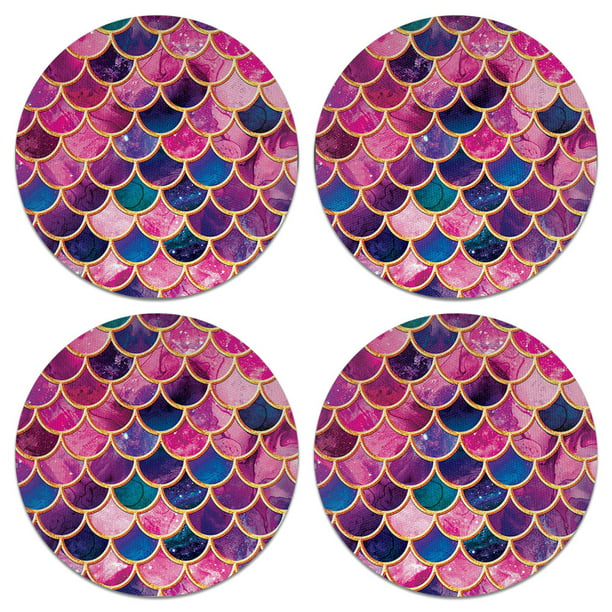 Perfect Car Accessories Coaster measures 2.56 inches with rubber backing and fabric top Blue Pink Ombre Mermaid Scales Car Coasters for drinks Set of 2 